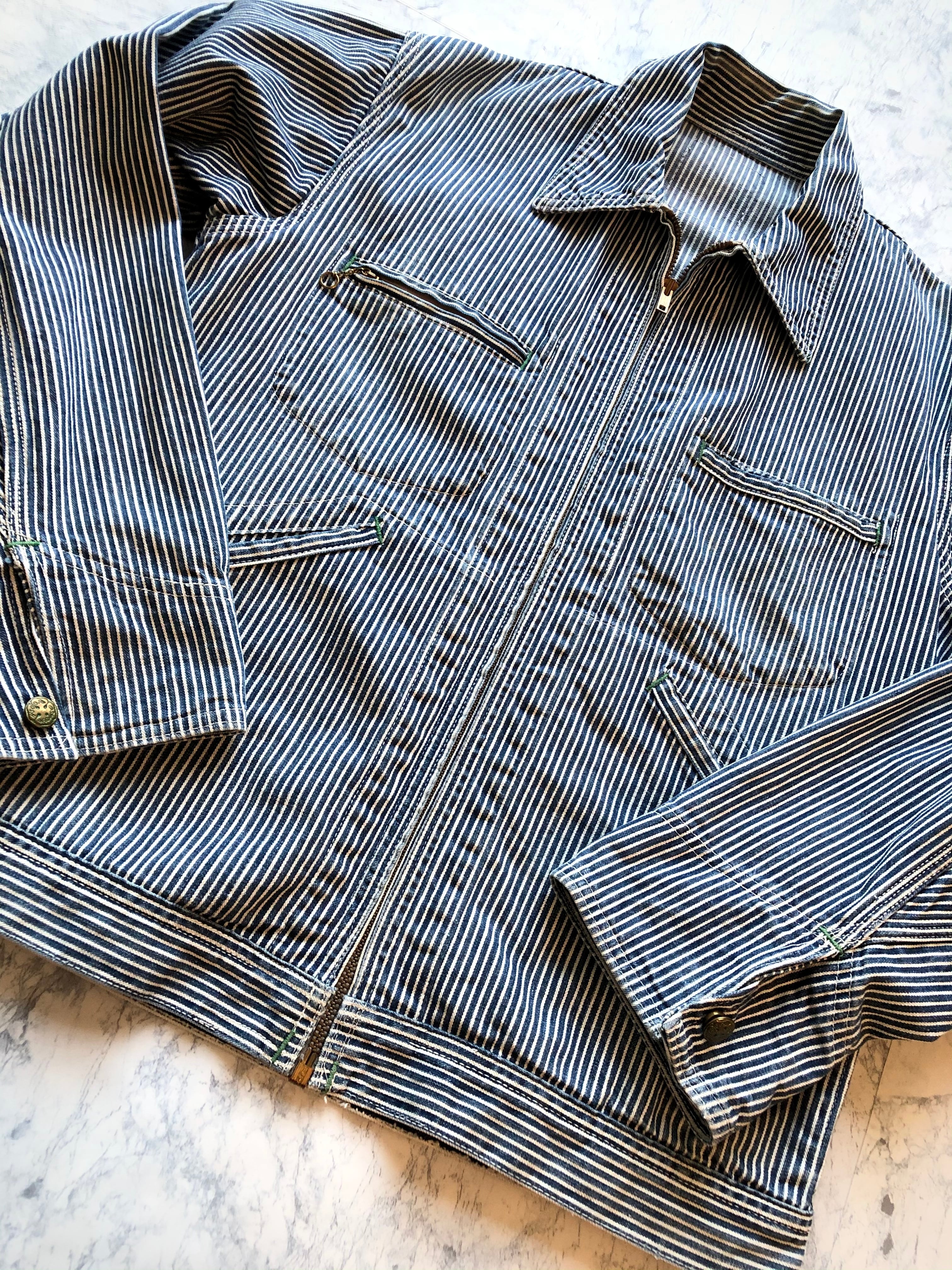50s〜 VINTAGE OSHKOSH B'GOSH HICKORY STRIPE DENIM 4PKT ZIPUP