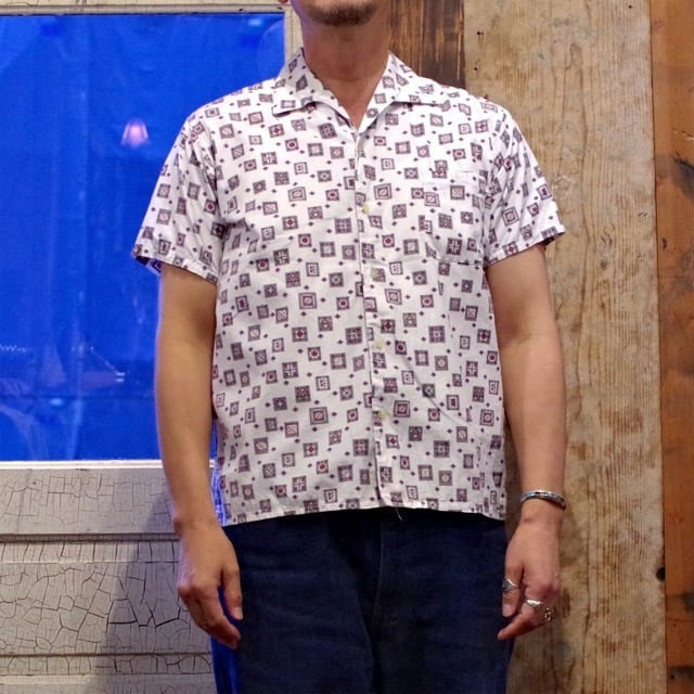 1960s Euro Open Collar Print Cotton Shirt / 60年代 総柄 コットンシャツ