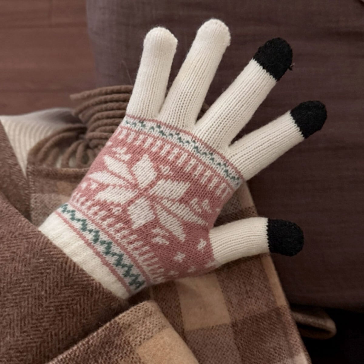 ノルディック柄 スマホ対応 手袋 レディース 秋冬 北欧風 グローブ おしゃれ 大人 かわいい きれいめ カジュアル タッチパネル対応 防寒 保温 冷え対策 通勤 通学 学生 大人可愛い 大人女子