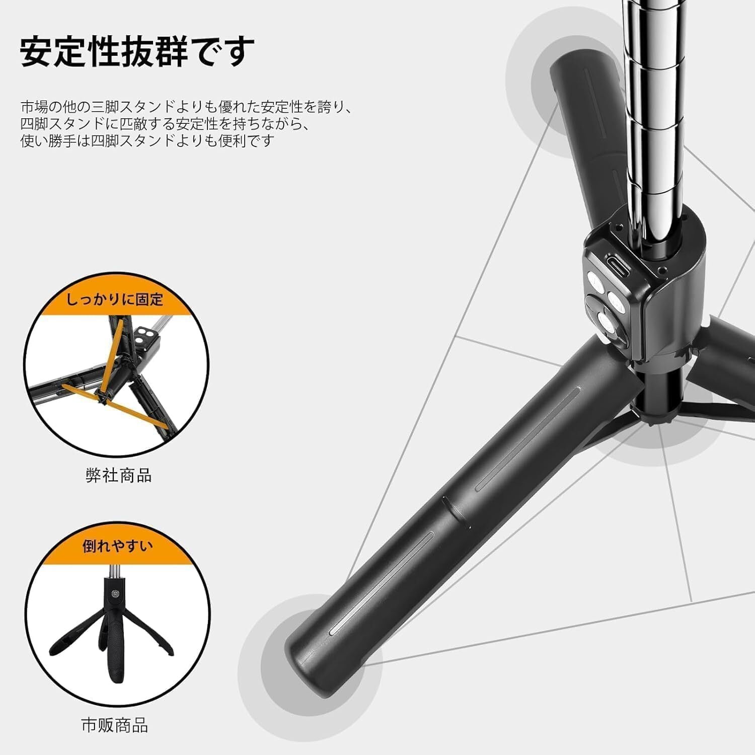 自撮り棒 VIdobole【軽量＆安定の三脚付きセルカ棒】スマホスタンド