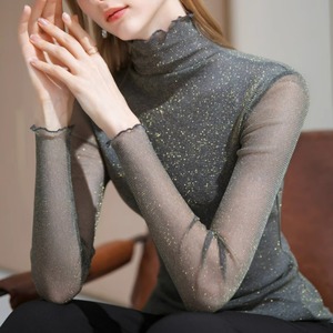 大人のハイネック シアーラメトップス　G0979