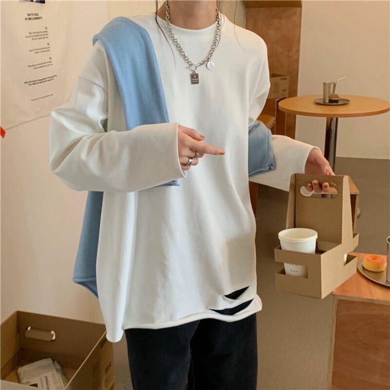 ホワイトベルベットTシャツ シャツ オータムウィンタースタイルルーズトップス ロング 秋物 冬物 1号婦人71217919871