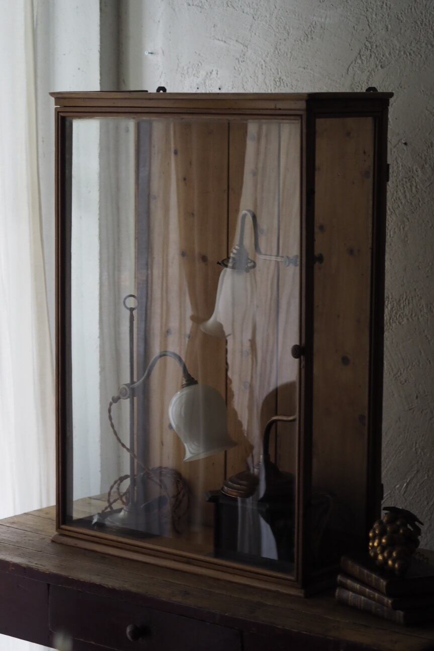 薄い展示ショーケース-antique pine glass show case | アンティーク 