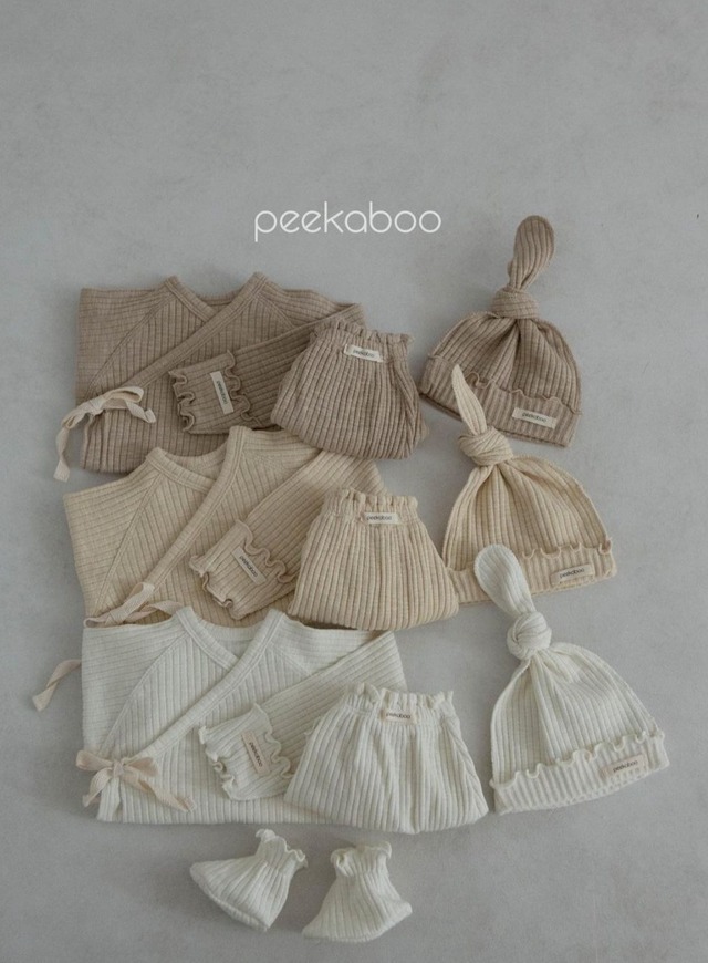 【5営業日以内発送】peekaboo【送料無料】ニューボーンセット　カバーオール　ベビー ロンパース ボンネット ビーニー new born set　韓国　出産祝い