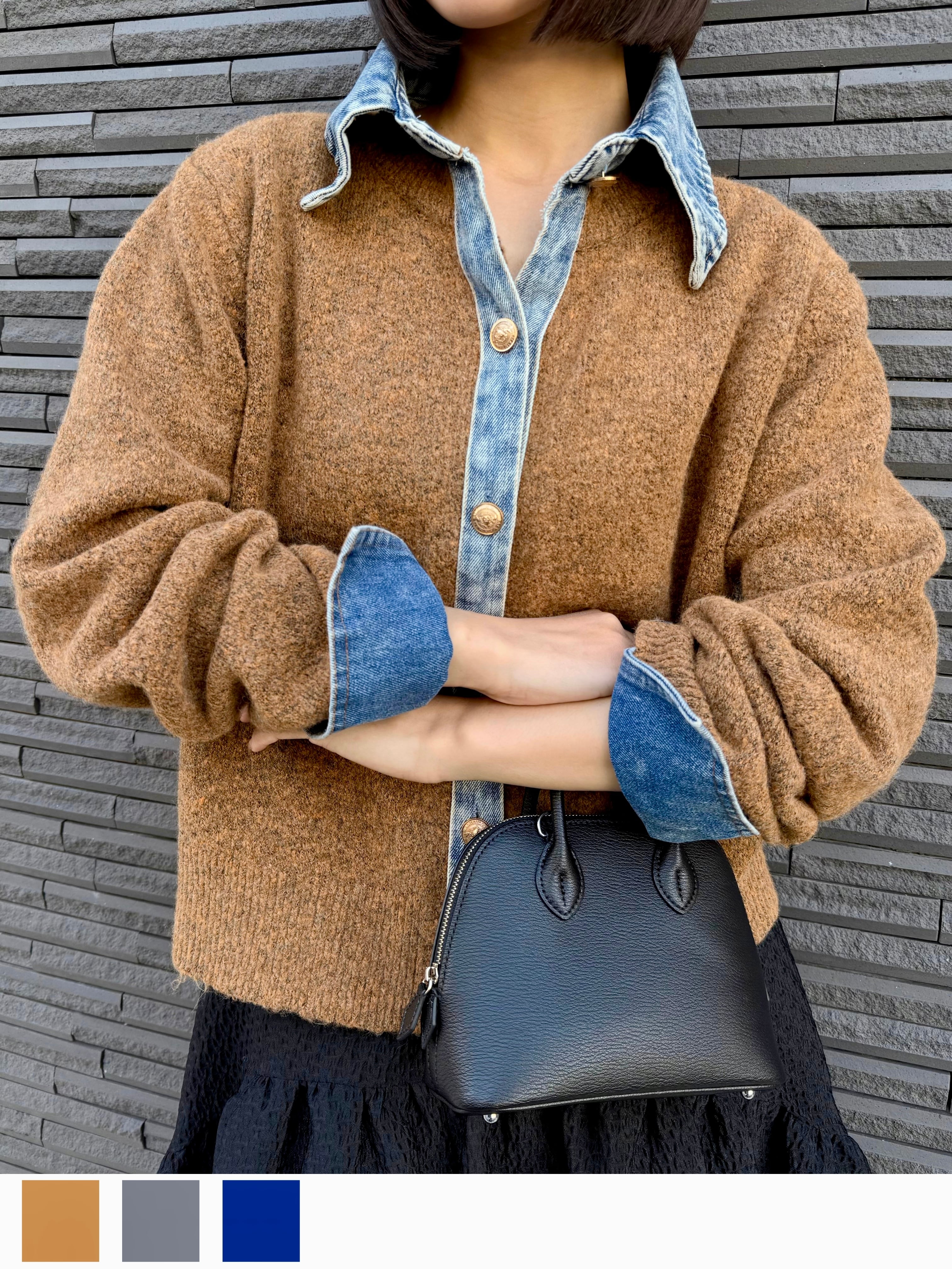 3colorsデニムニットカーディガン