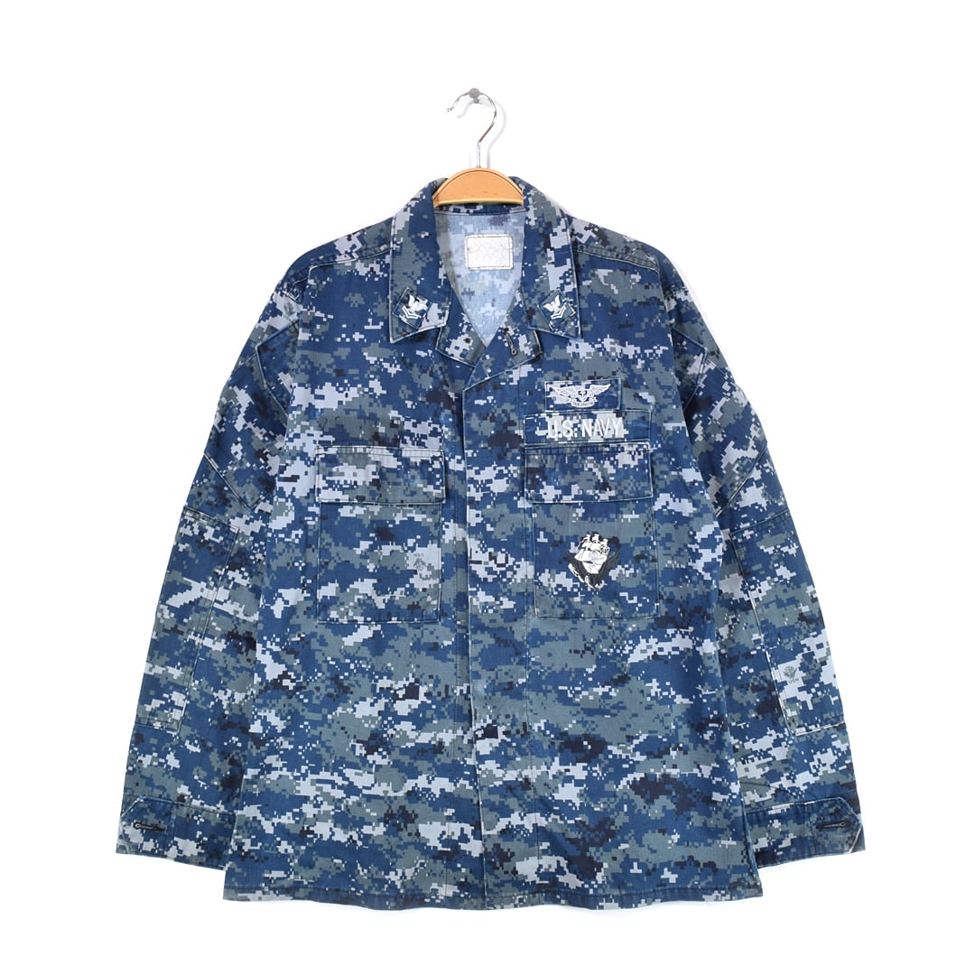 U.S.NAVY 米軍 NWU タイプ1 ジャケット ブルーデジタルカモ ワッペン 迷彩 サイズM相当 古着 @DC0046