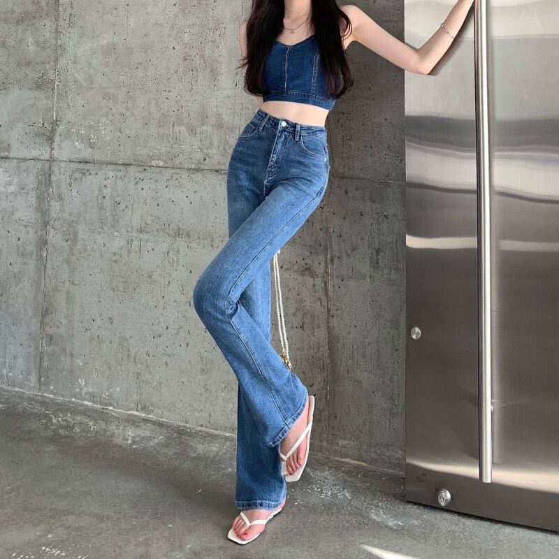 ジーンズ スリムウェスト薄手ワイドレッグパンツ サマースタンダードスタイル レッド レトロ 夏物 ワイドパンツ ブラックストロベリース94041324900