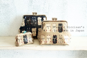 ★再販 maneki neko Japanese pattern gamaguchi pouch handmade ● 手作り招き猫シリーズがま口ポーチハンドメイド