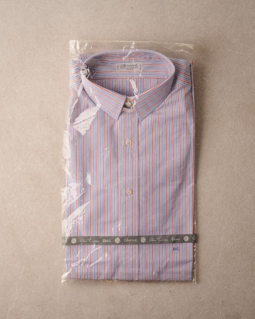-Dead Stock-[2000] "Charvet" Bespoke Cotton Poplin Striped Shirt (Made in France)