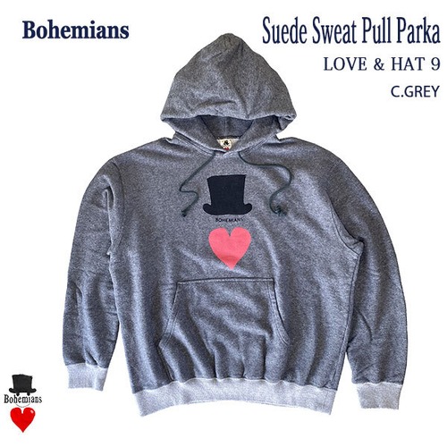 LOVE＆HAT9 SUEDE PULL PARKA C.GREY ラブハット9 スエード スウェット プルパーカー グレー BOHEMIANS ボヘミアンズ 日本製