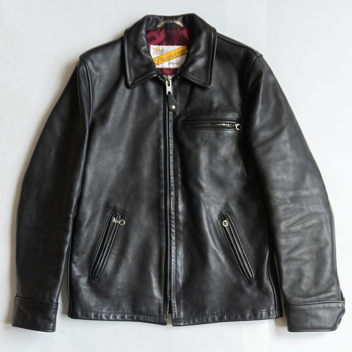 【60's黒金タグ】Mascot Black Night サイズ38相当 60's Mascot マスコット レザーダブルライダースジャケット Black