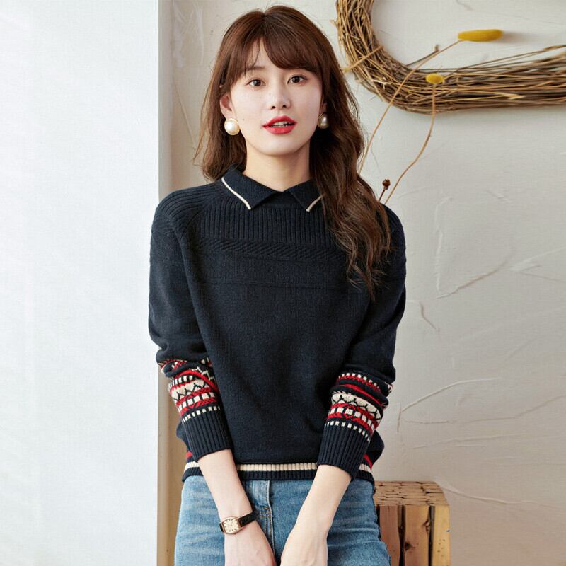 トップス レディース ニット セーター プルオーバー 長袖 襟付き かわいい 大人可愛い きれいめ カジュアル 大人 上品 おしゃれ お洒落 こなれ感 ラフ キュート 送料無料 存在感 無地 柄 ノルディック 冬 オールシーズン 10代 20代 30代 40代 50代 OL 通勤 学生 通学 デート お出かけ 女子会 着回し 普段使い 韓国 韓国系 ファッション コーデ スタイル 防寒 モテ トレンド 流行 インスタ映え M L XL 2XL 黒 ブラック 茶色