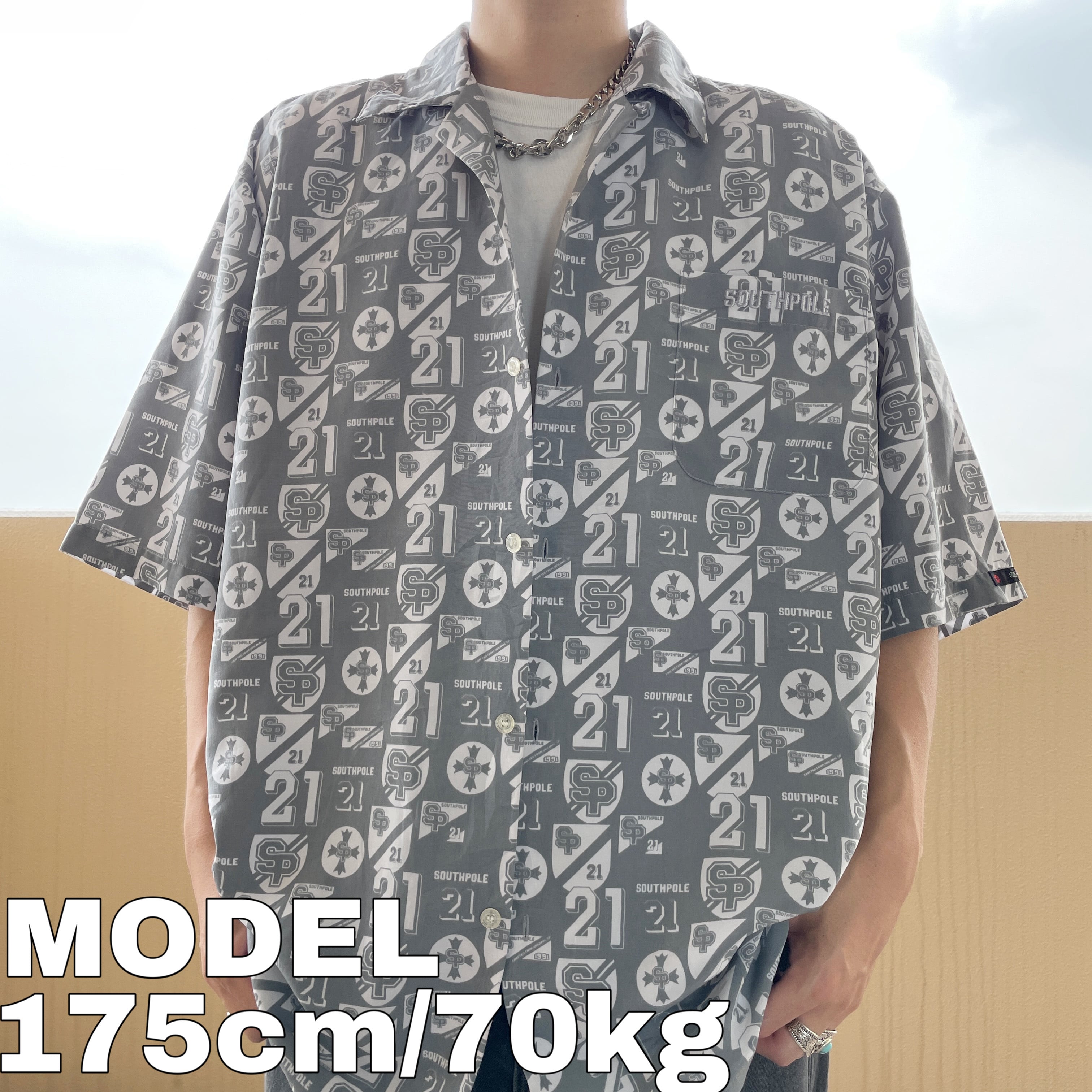 サウスポール ポケットロゴ刺繍 開襟半袖シャツ ヒップホップ XL