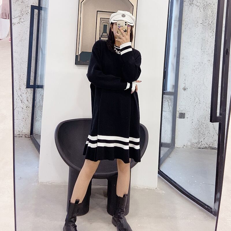 プラスサイズの女性のスリムファットシスターmmウエスタンスタイルルーズ長袖ラウンドネックシンナーベリーカバーヨーロッパステーションイン女性タイドスカート ミックスインファッション51510393993