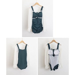 オールインワン ワンピース水着 レディース 夏 韓国 大人 きれいめ かわいい プール ビーチ 海水浴 おしゃれ バイカラー レトロ 露出控えめ 大人可愛い 大人女子