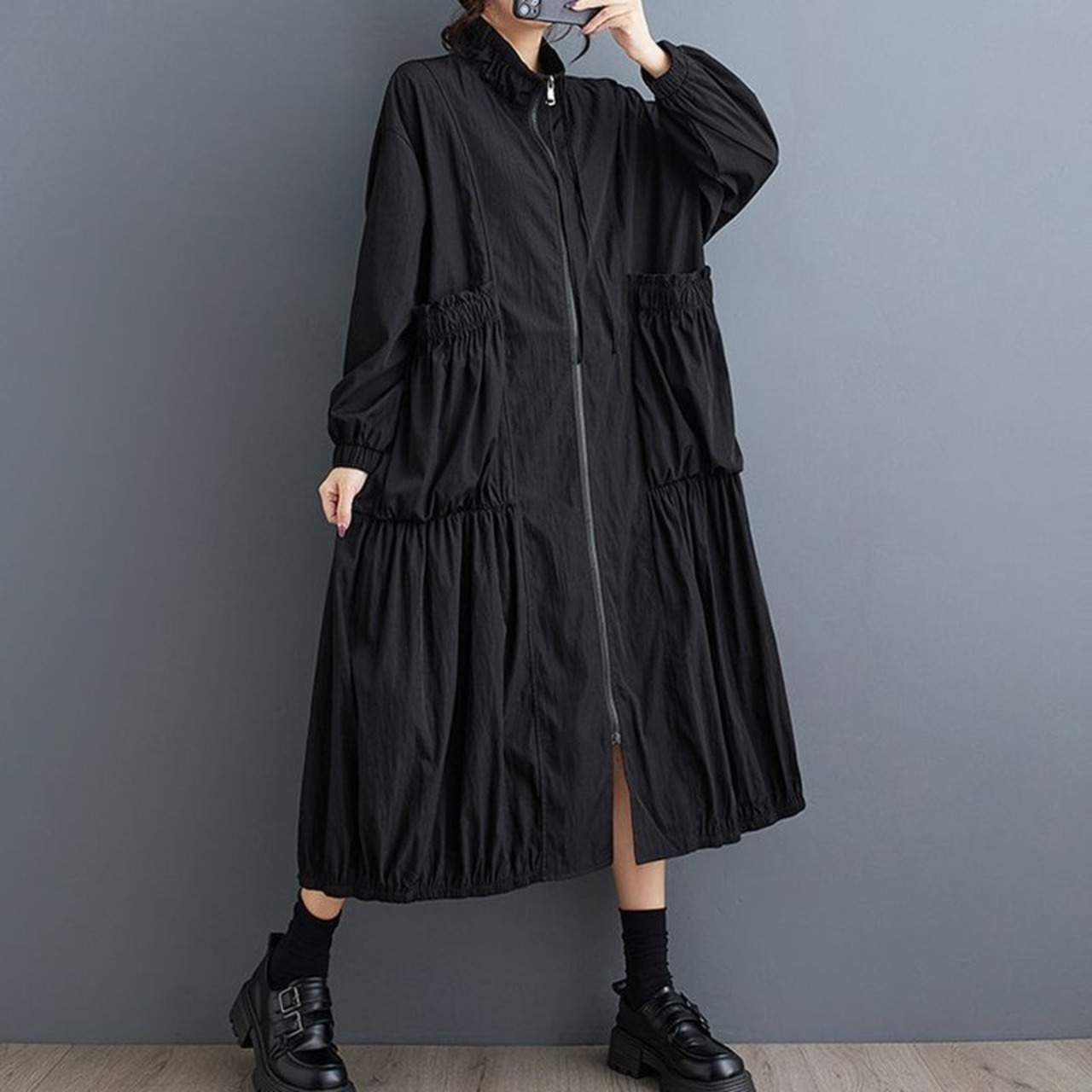 ジップ ギャザー トレンチコート  60006