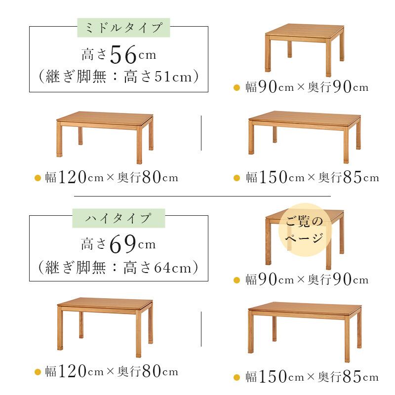 【組立式】継脚付リビングコタツ カジュアルコタツ こたつテーブル ハイテーブル リビングテーブル 幅90cm