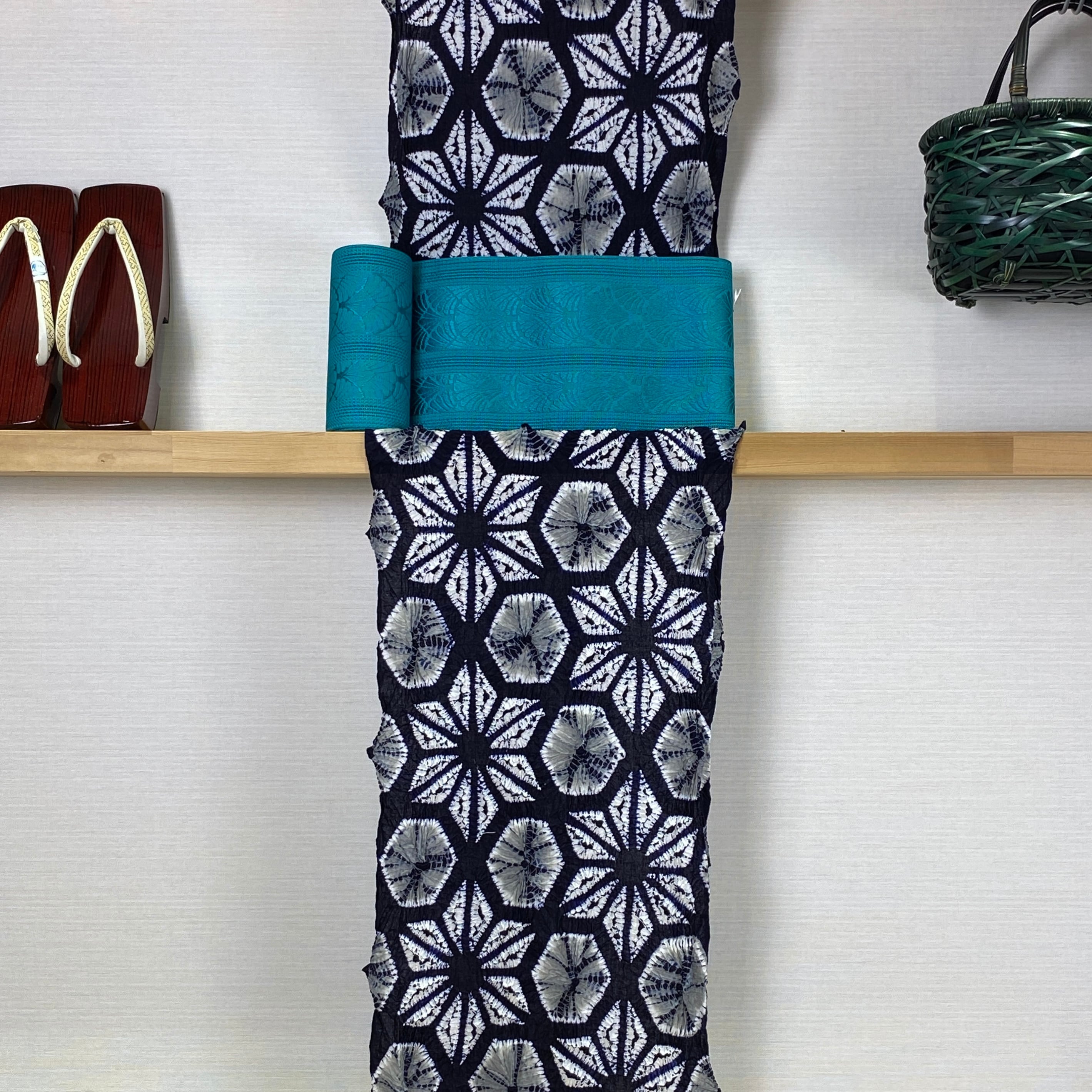 半幅帯 粗紗 はなうろこ・エメラルドグリーン 博多四寸単 | きものの