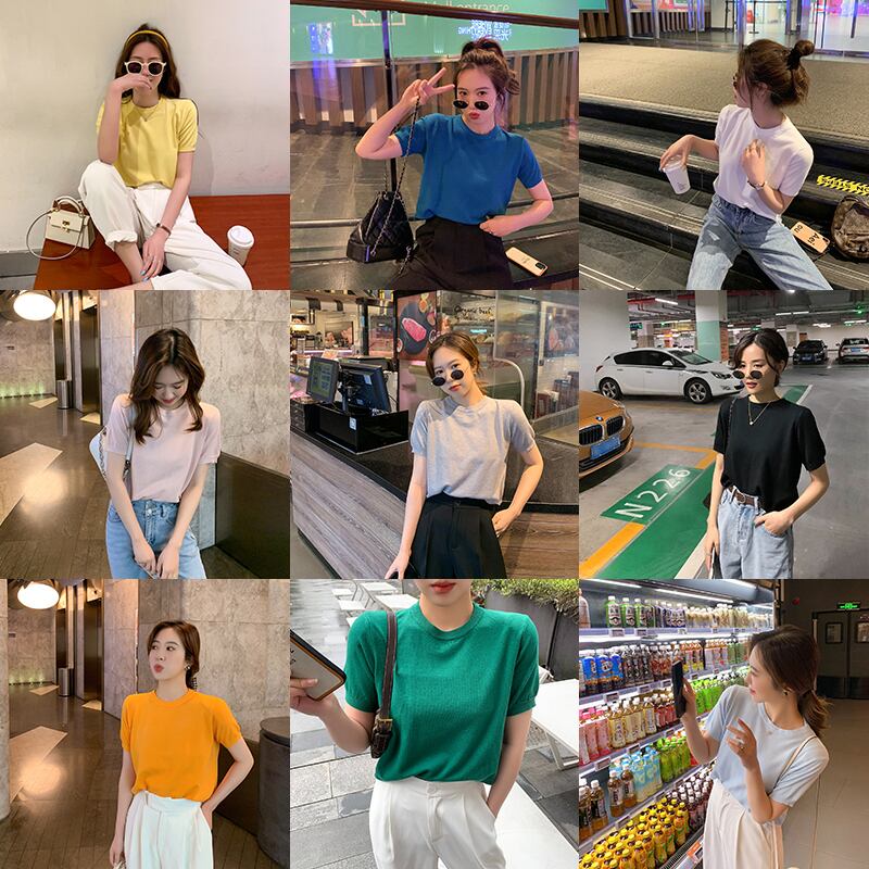 スプリングサマーカラーTシャツ カジュアルトップス 春物 夏物 6Du_Shop_Women51746932952