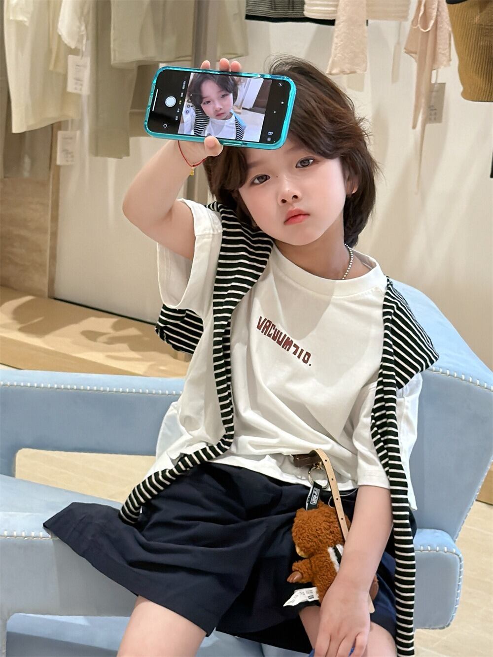 韓国　子供服　ランダム発送 バックプリントTシャツ（2色展開）XDJK｜トップス オーバーサイズ