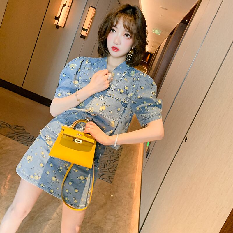 スリーブフローラル半袖ジャケット プリントAラインスカート セット サマーレディース ショート ハーフスリーブ 夏物 花柄 MIUCO36920695468