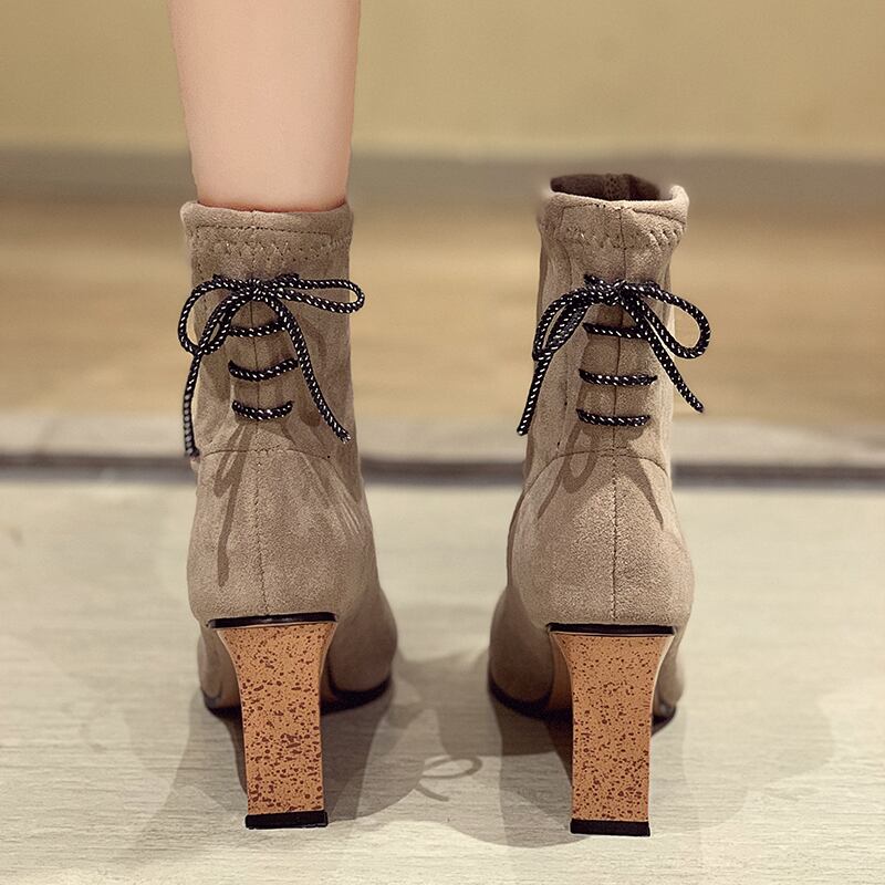 薄手ブーツレッドカジュアルベルベットスウェードショート レース 靴 シューズ レースアップ フェイクシューズ90689777473