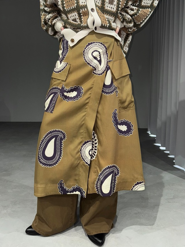 paisley wrap skirt / khaki