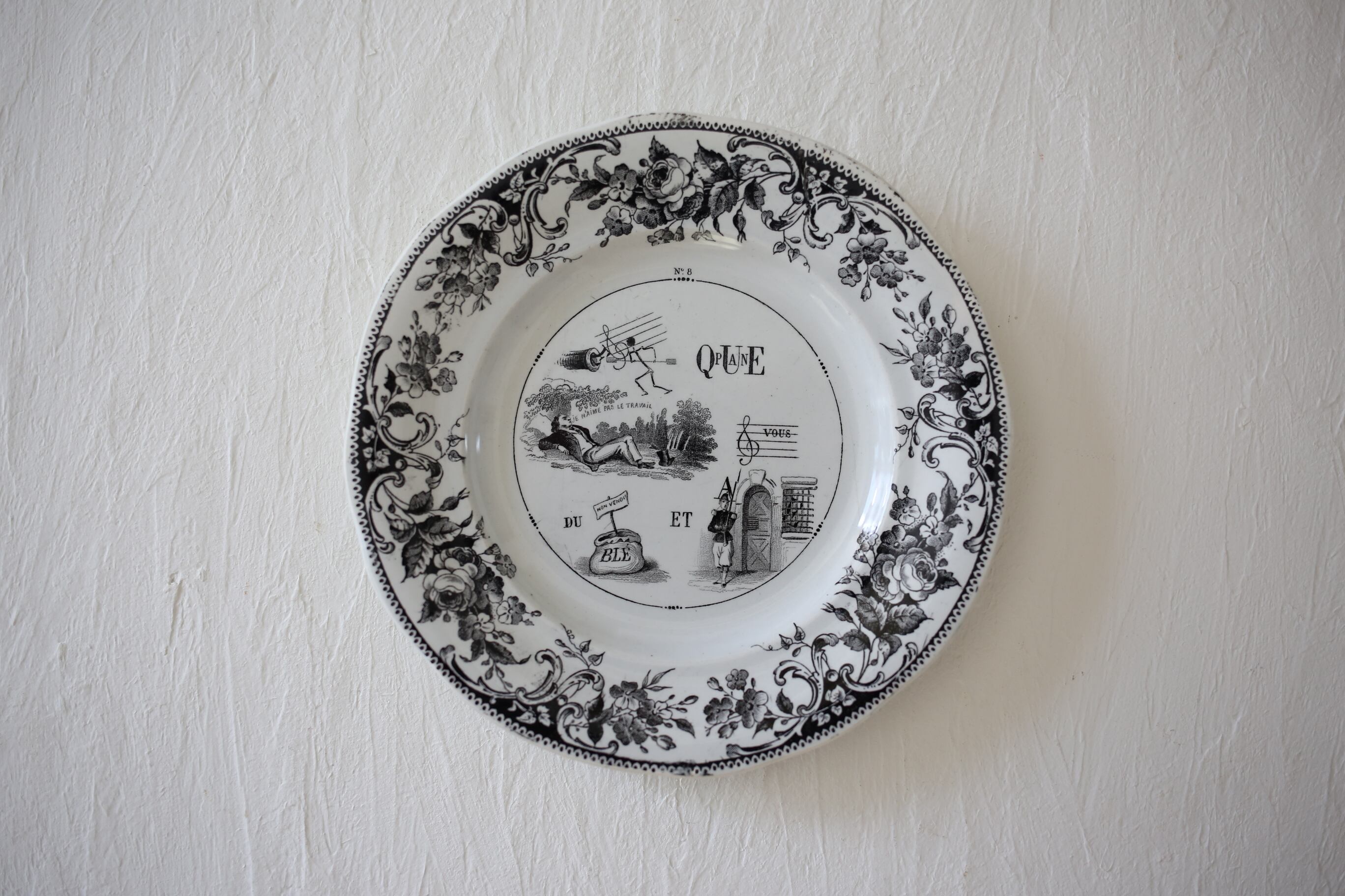 フランス アンティーク クレイユモントロー グリザイユ デザートプレート N-02864-⑧