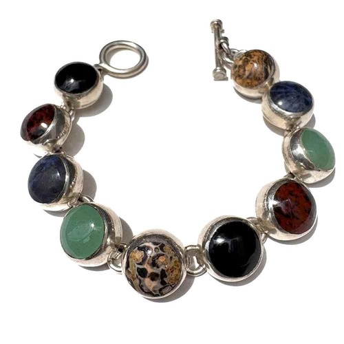 【Taxco MEXICO 925】Vintage Taxco Multi-Stone Silver Chain Bracelet【1970s-】Vintage Silver Bracelet