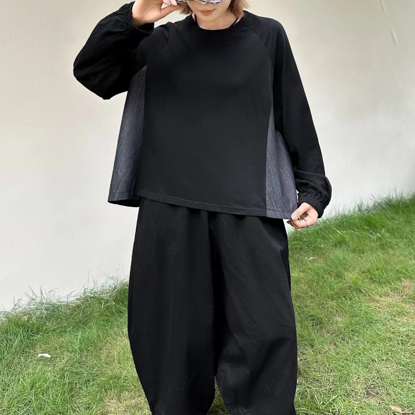 CONTRAST PANEL LONG SLEEVE CREW NECK SWEATSHIRT M-18310