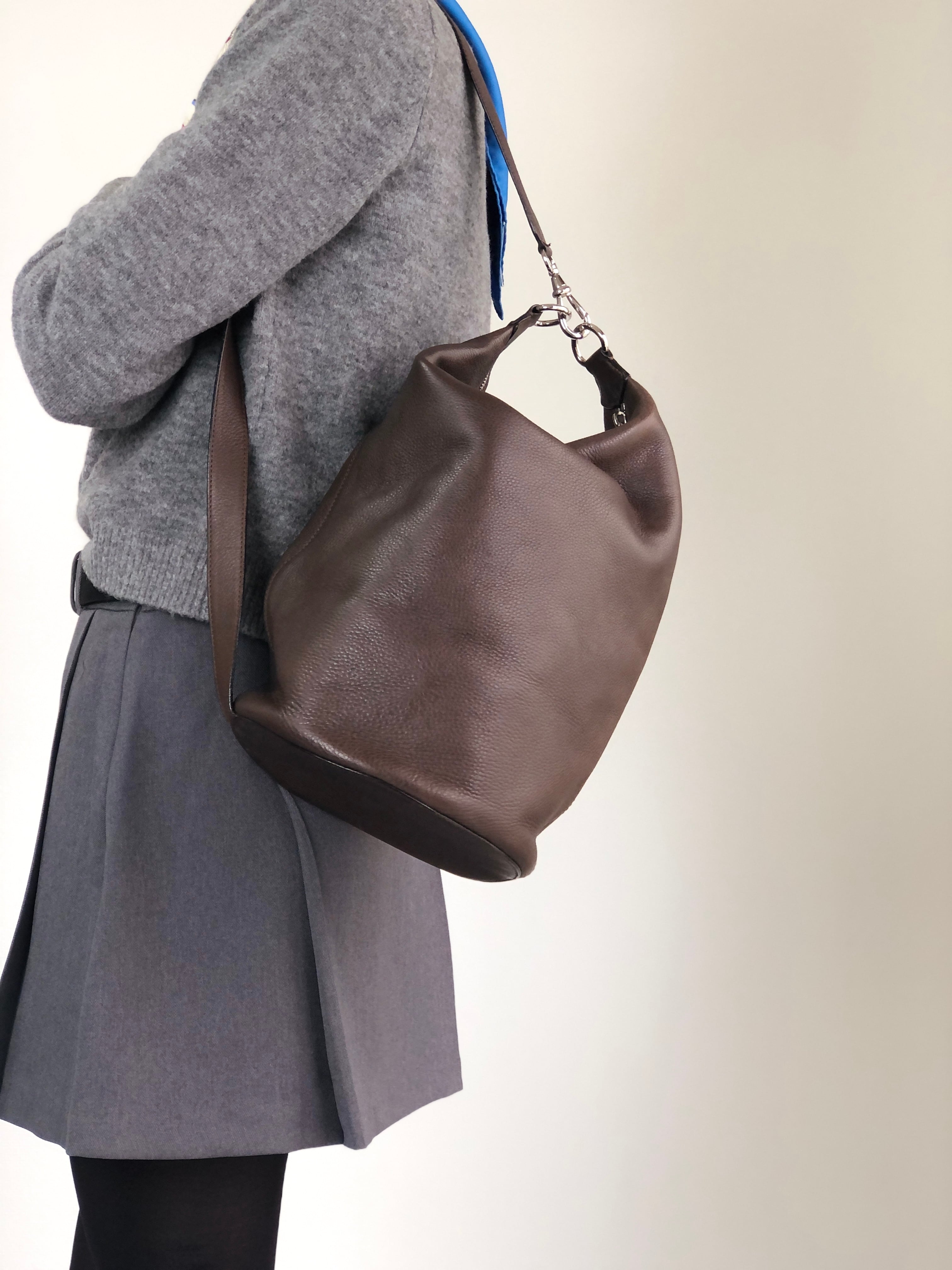 CELINE セリーヌ ショルダーバッグ ブラウン ブラゾン型押し バケツ型
