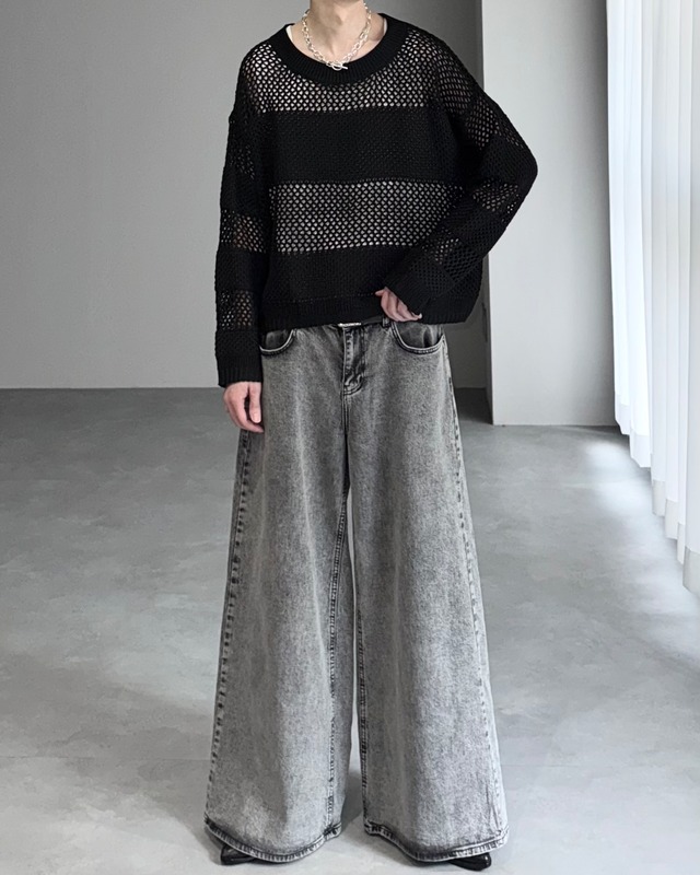 crochet sheer short pullover / black