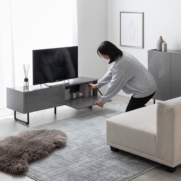 テレビ台 幅120cm 石目調 ロータイプ グレー 全2色】石目柄と鏡面の組み合わせが美しいテレビ台 (幅120cm