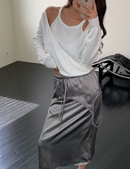 【新作5％OFF・3日間】Layered Satin Skirt_3colors