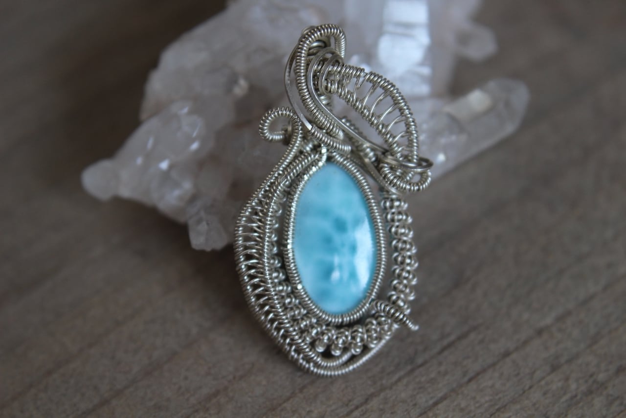 Larimar silver925 wirewrapping pendant