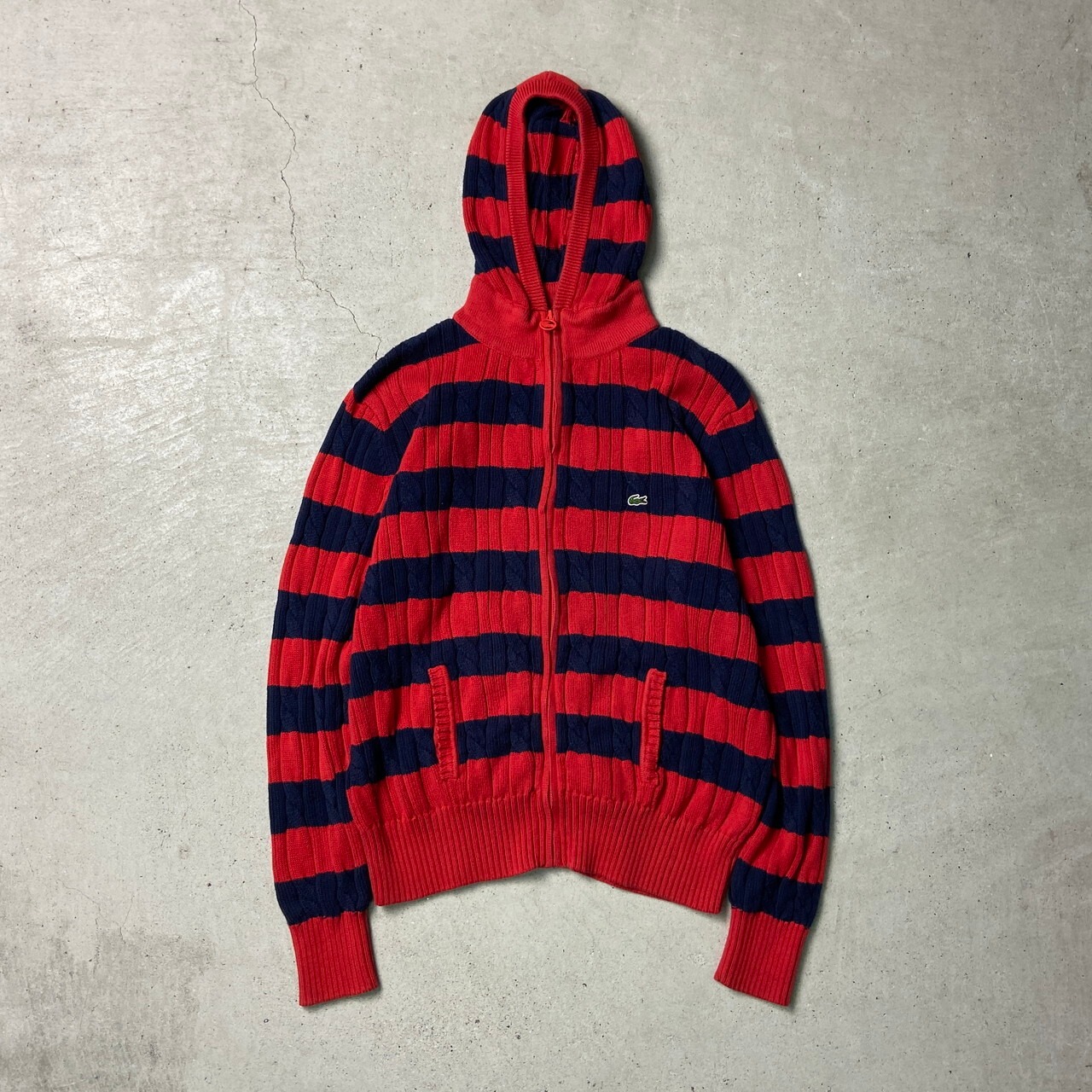 LACOSTE ラコステ コットンニットパーカー ボーダー柄 メレディースL 