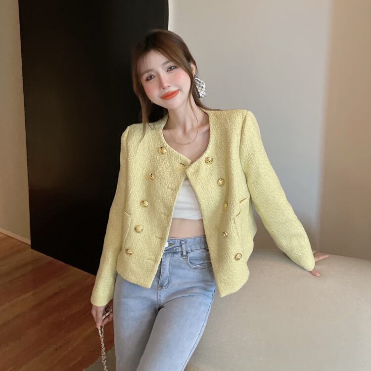 オータムツィードダブルブレストジャケット ショートトップス 秋物 ガールズファッション64509313397