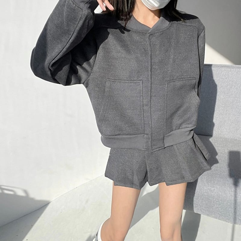 short jacket & pleated culotte skirt setup la0859