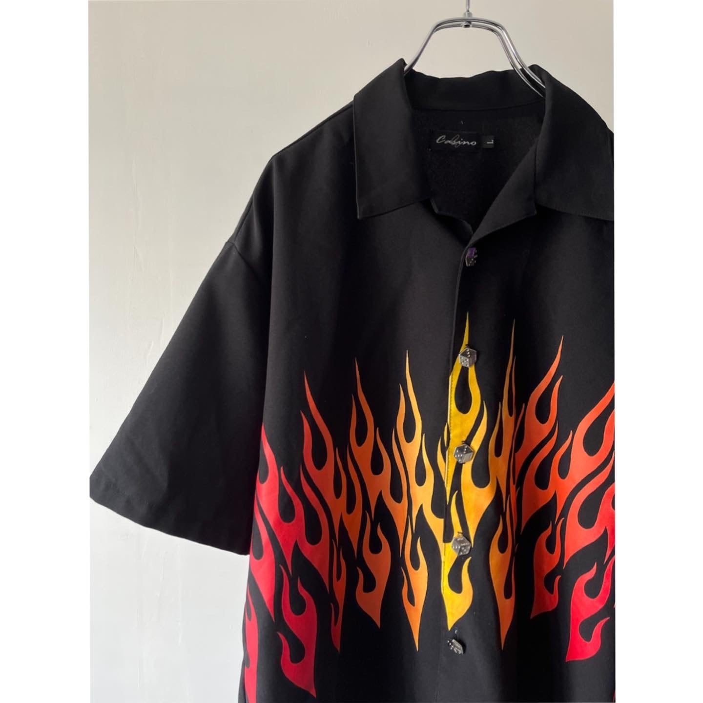 Fire pattern open collared shirt