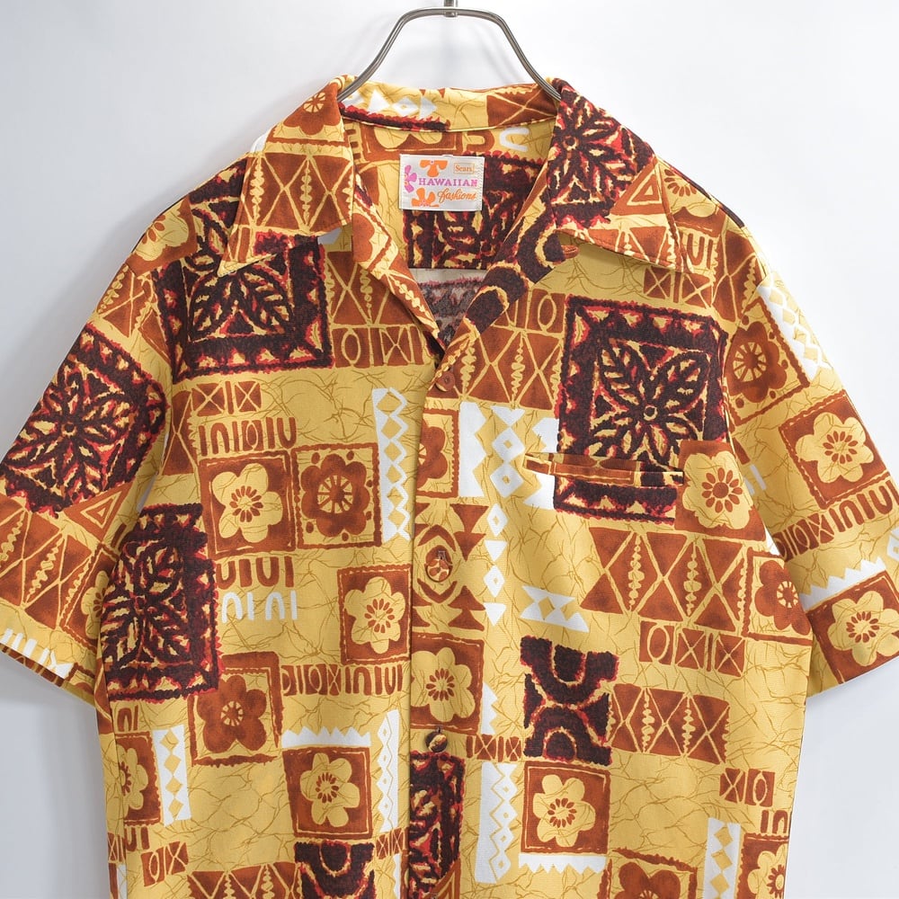 60s-70s Sears HAWAIIAN Fashions パッチワーク風プリント オープン