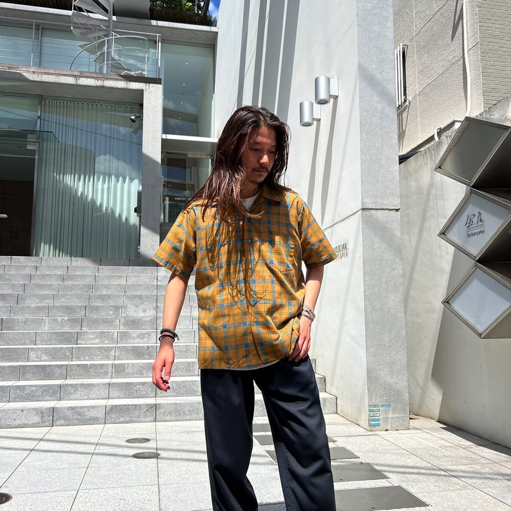 Windsor] Vintage S/S Open Collar Plaid Shirt [1970s-] Vintage S/S