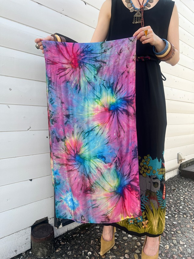 Euro vintage indian silk multicolored tie-dye scarf