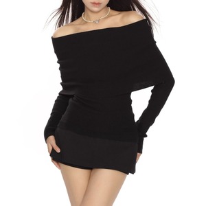 off shoulder rib knit slim top la2154