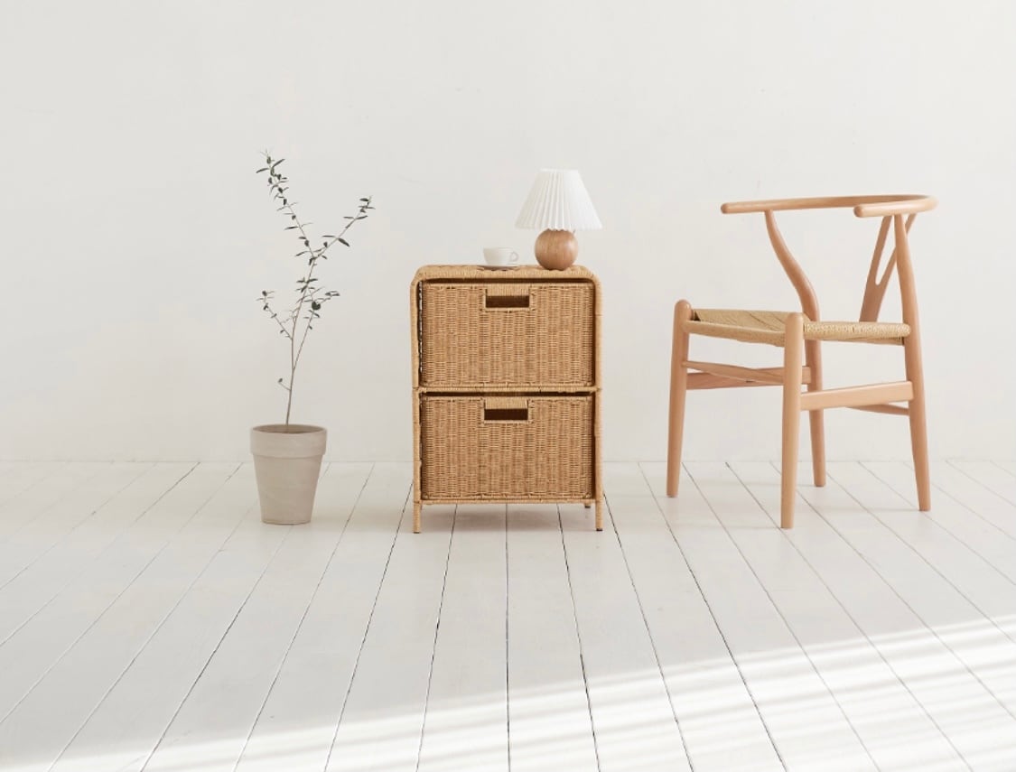 PP rattan drawer 2tier / PP ラタン シェルフ サイド テーブル タンス
