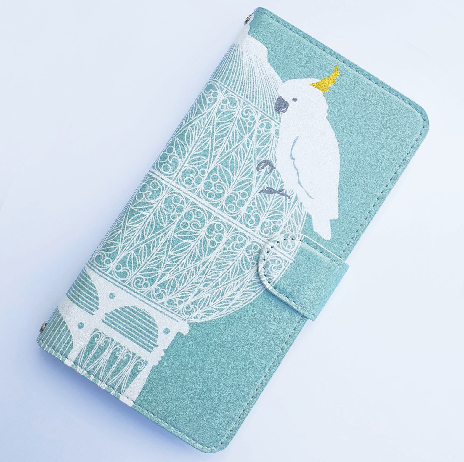 TORINOS 全機種対応　手帳型スマホケース　（対応専用ケース、カメラホール付）　キバタン  ツバメ　インコ　文鳥　オウム　鳥