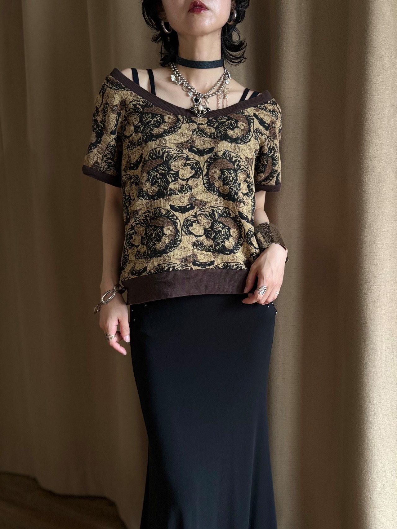 jacquard cotton wide-neck tops-5303-7