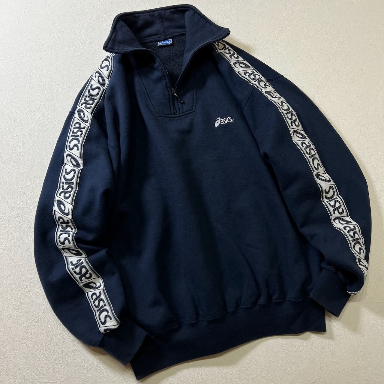 80s asics 袖刺繍 ハーフジップ スウェット プルオーバー アシックス