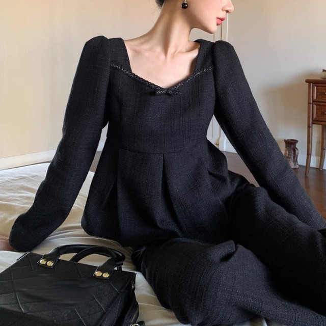 スクエアネック ペプラムツイードトップス　W00294