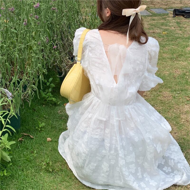 バックレースリボンホルターVネックドレス サマースカート 大人ガーリー スウィート キュート カジュアル 夏物 萌量不足55195651862