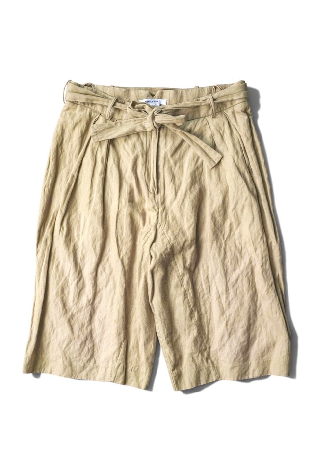 00's~ "CARVEN" Cotton Metal Belted 2-Tuck Wide Short Slacks